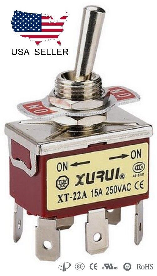 HEAVY DUTY DPDT ON-ON TOGGLE SWITCH 20A 125V, 15A 250V SPADE TERMINALS (22A)