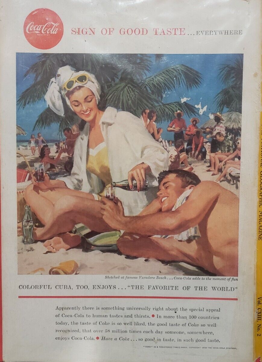 Vintage 1958 CocaCola National Geographic February Cuba Beach Advertisement 