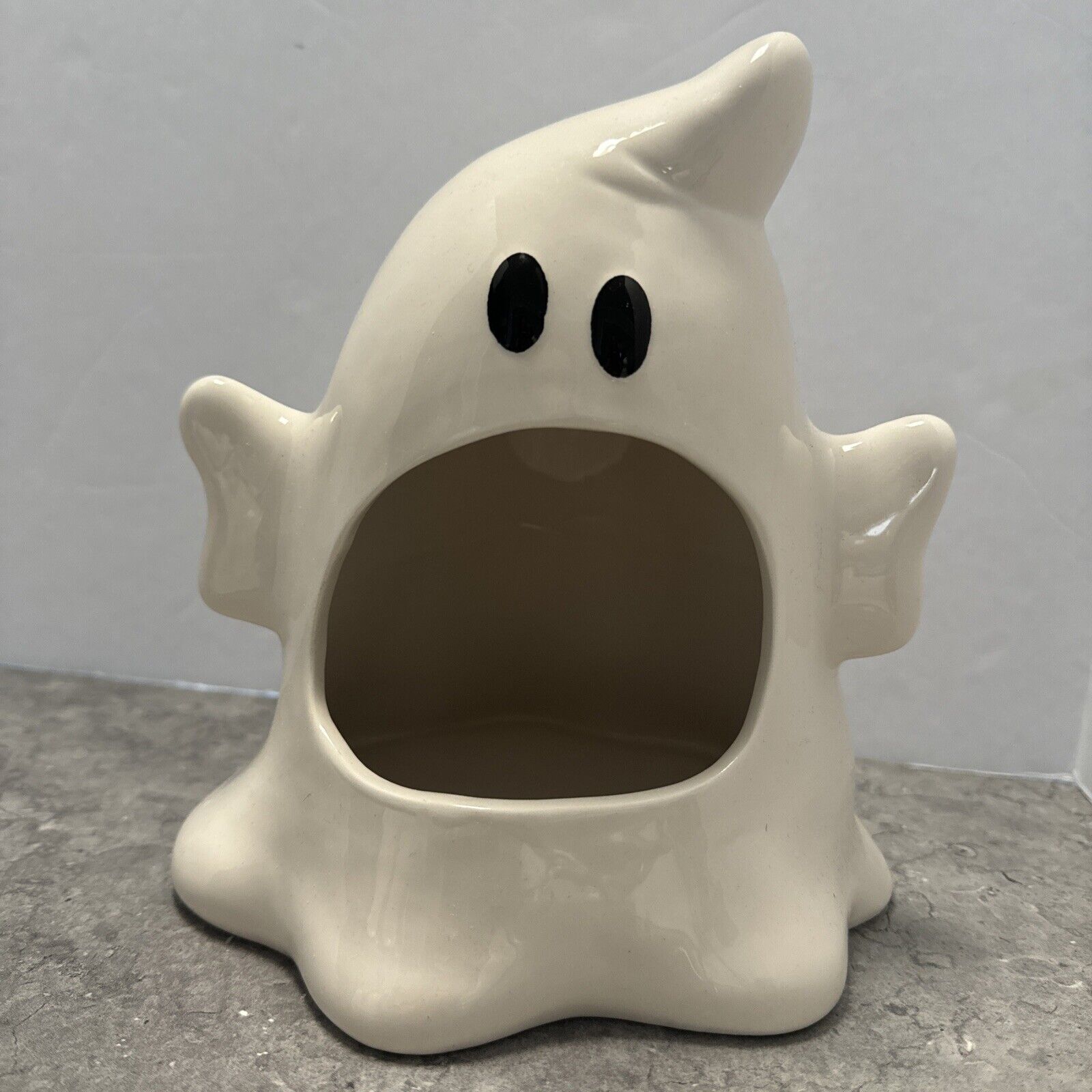 New GHOST Open Mouth Large CANDY BOWL Dish WHITE Halloween
