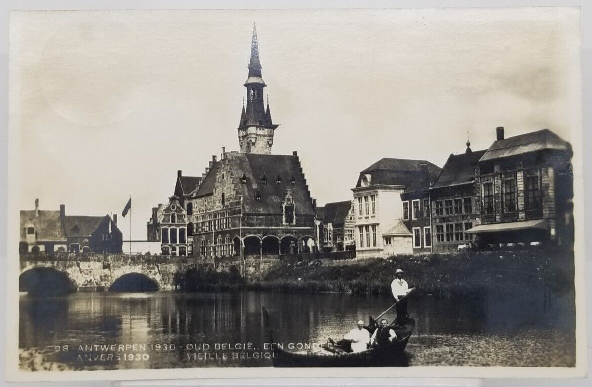 1930 Real Photo BELGIUM Port Antwerp Architecture Gondola Scheldt River Postcard