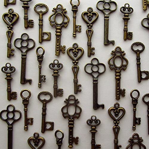 Lot Of 48 Vintage Style Antique Skeleton Furniture Cabinet Old Lock Keys Jewelry