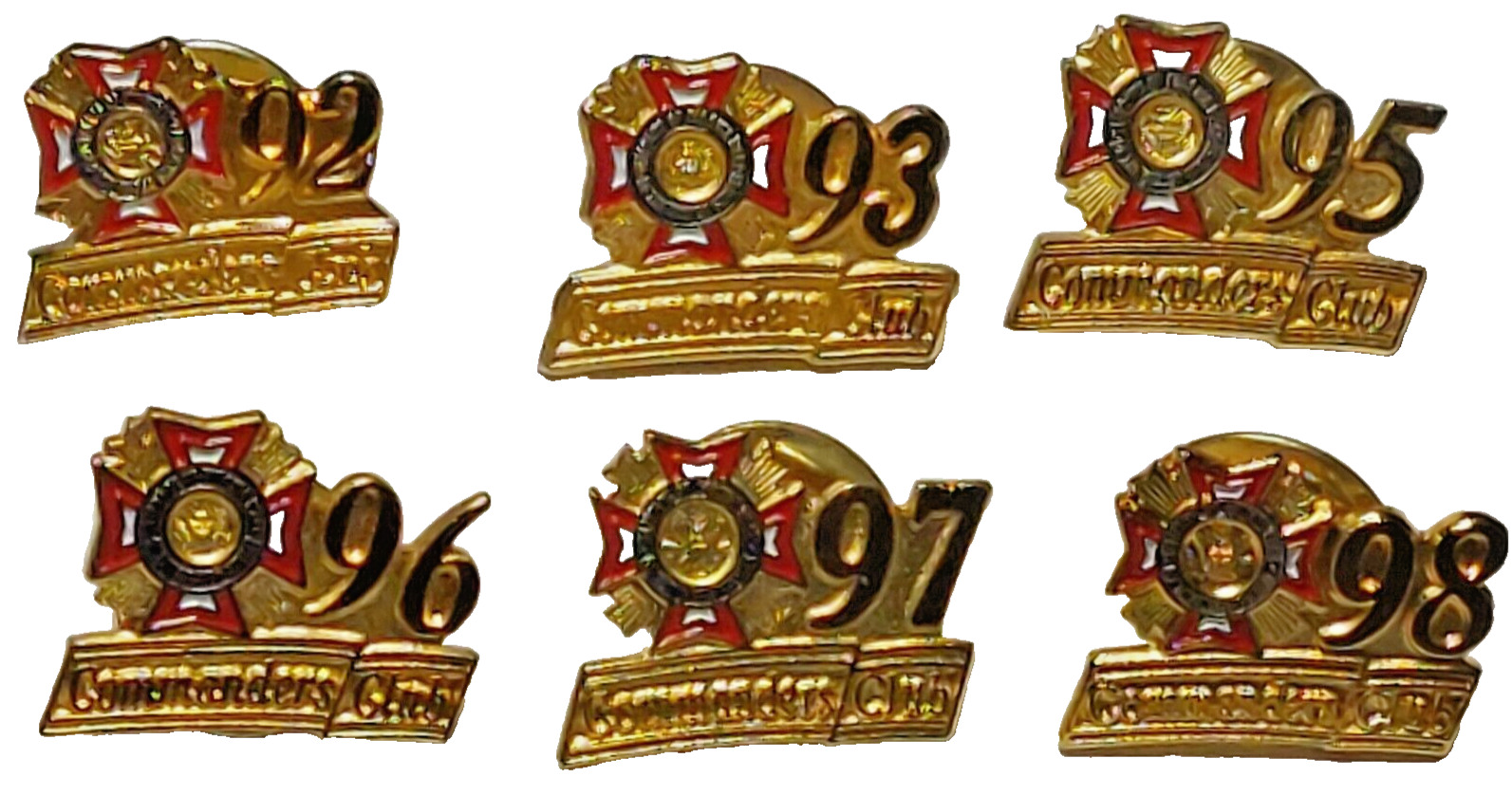 VFW Commanders Club 1992/1993/1995/1996/1997/1998 Lapel Pin Lot of 6