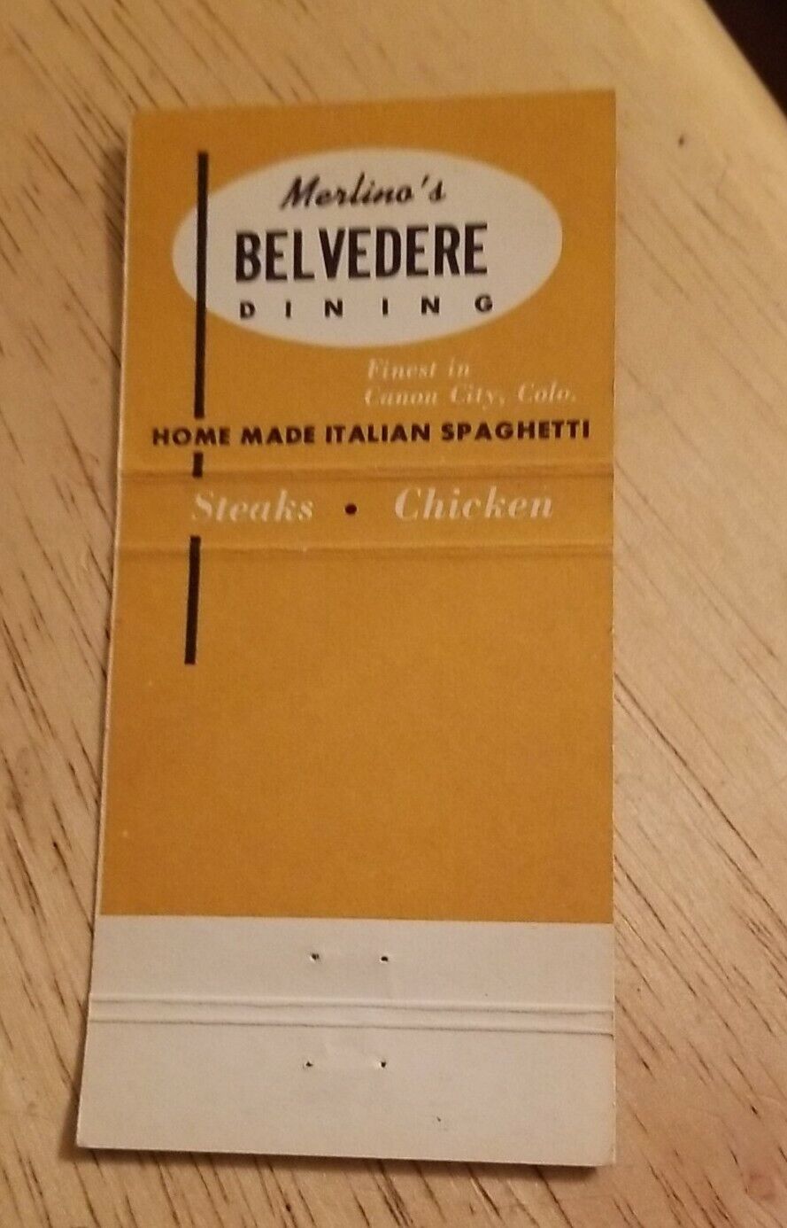 Matchbook Merlino\'s Belvedere Dining Canon City Colorado Restaurant ephemera CO