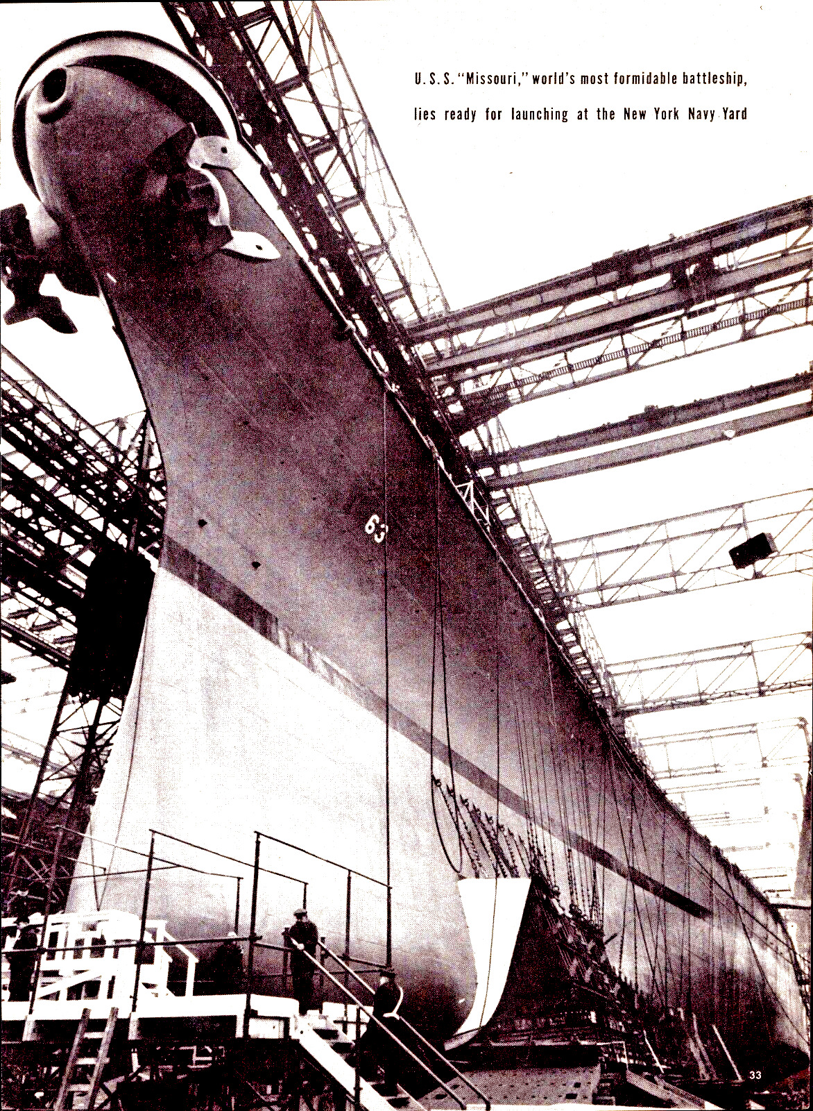 1944 U S S Missouri Battleship Vintage Print WW11 New York Navy Yard Launching
