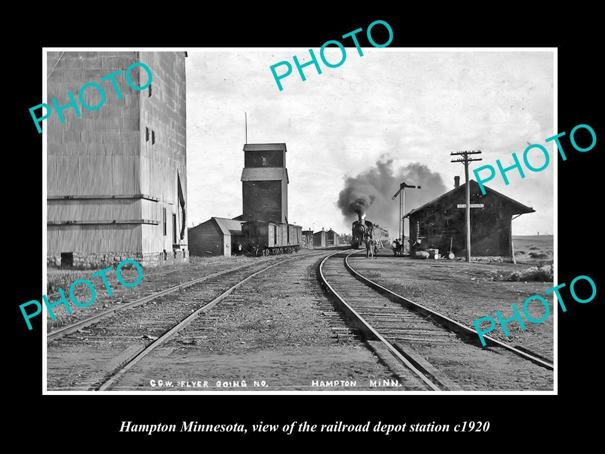 OLD 8x6 HISTORIC PHOTO OF HAMPTON MINNESOTA THE RAILROAD DEPOT STATION c1920