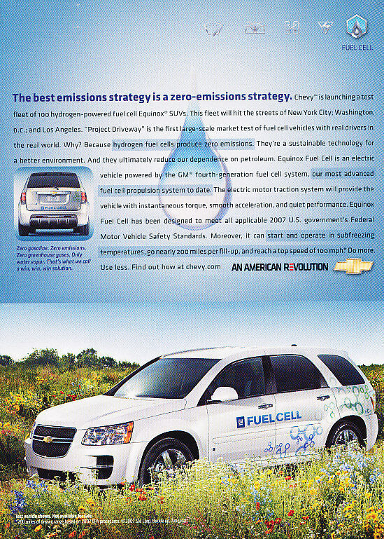 2007 Chevy Equinox Fuel Cell - Emissions - Classic Vintage Advertisement Ad D90