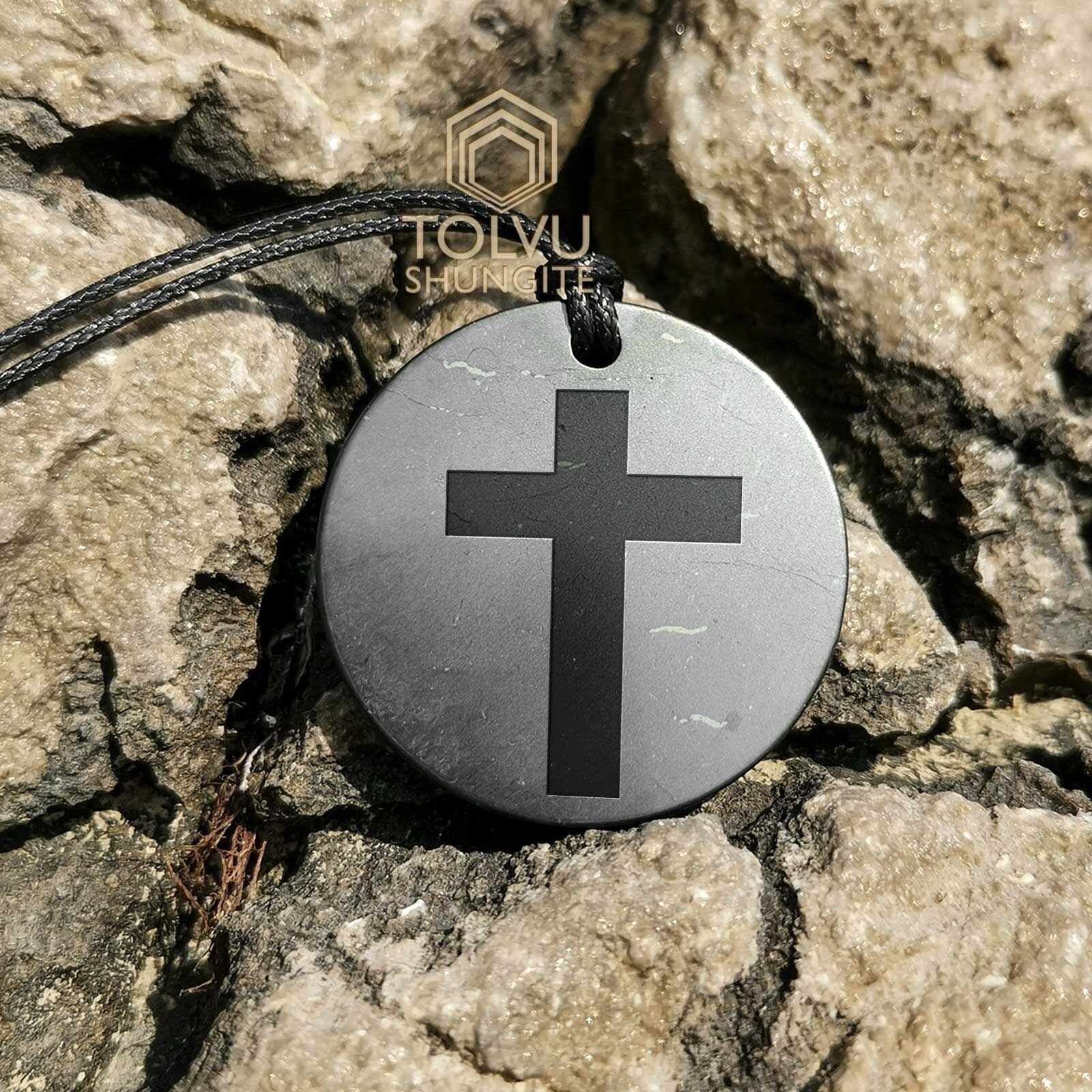 Shungite stone pendant Cross authentic shungite emf protection, Tolvu