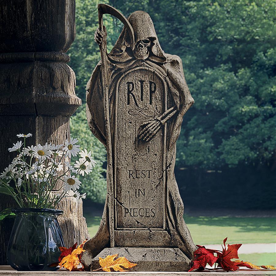 RIP Grim Reaper With Scyth Cemetery Tombstone Goulish Halloween Garden Decor
