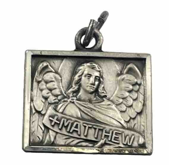Vintage Catholic Sterling Silver St Matthew Medal, 2.4 Grams Silver