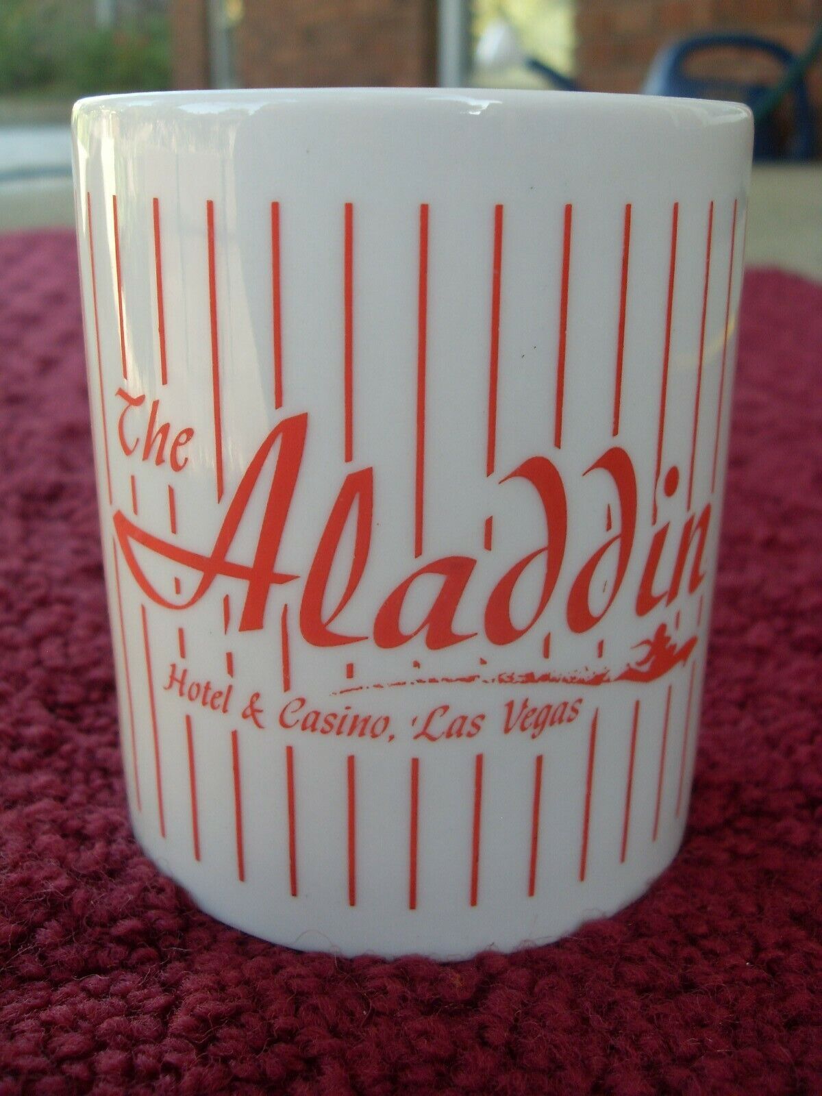 Aladdin Hotel Casino Las Vegas Pin Stripe Coffee Mug, rare, vintage, VGC