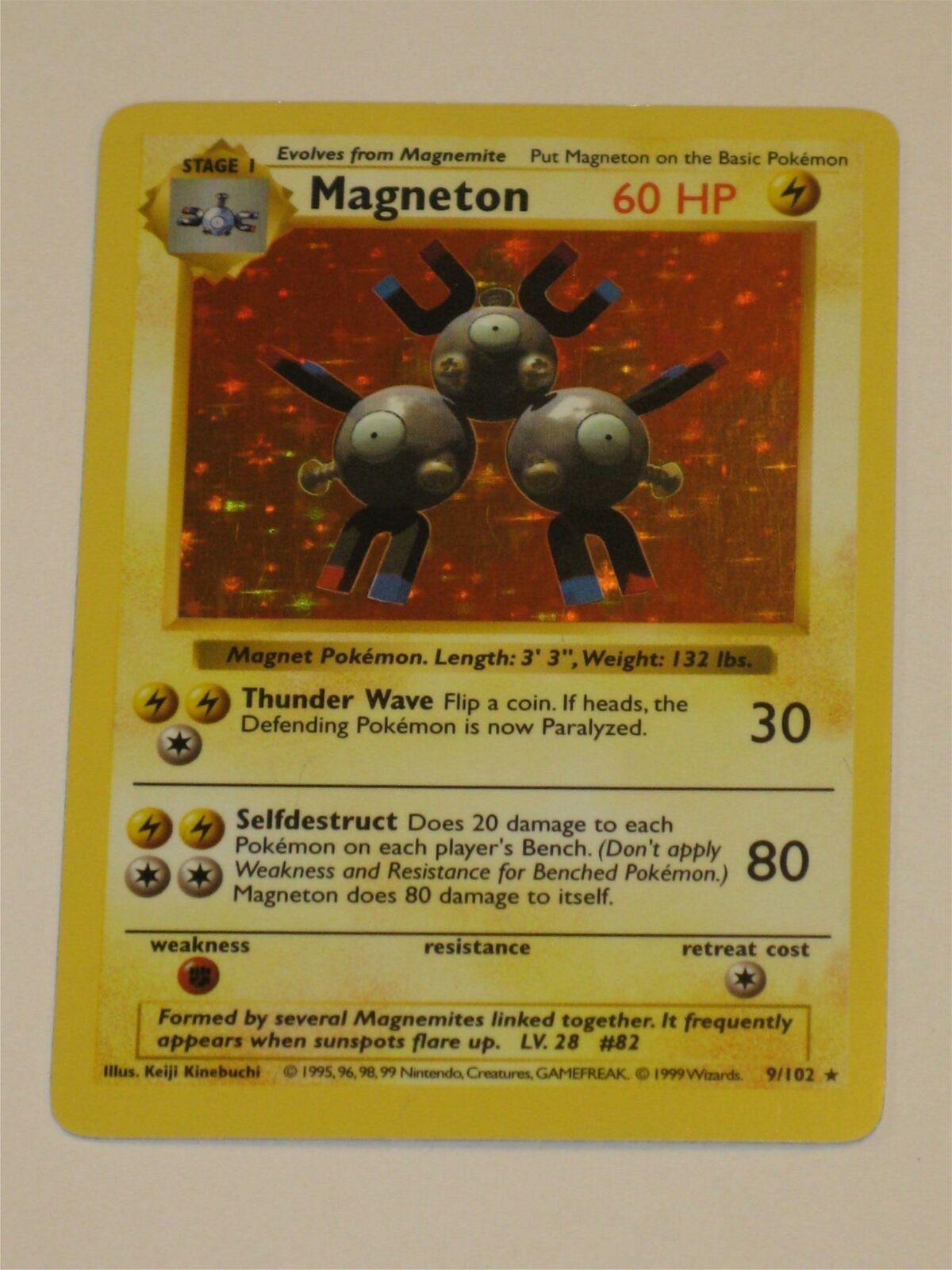 Pokemon Magneton Holo Card # 9/102 Base Set 1999 Shadowless VIntage XLNT