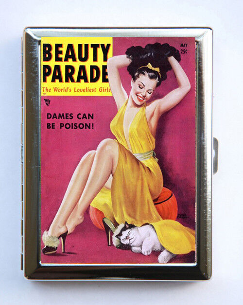 Cigarette Case Beauty Parade Cat Vintage Magazine Pin up Wallet Card Holder