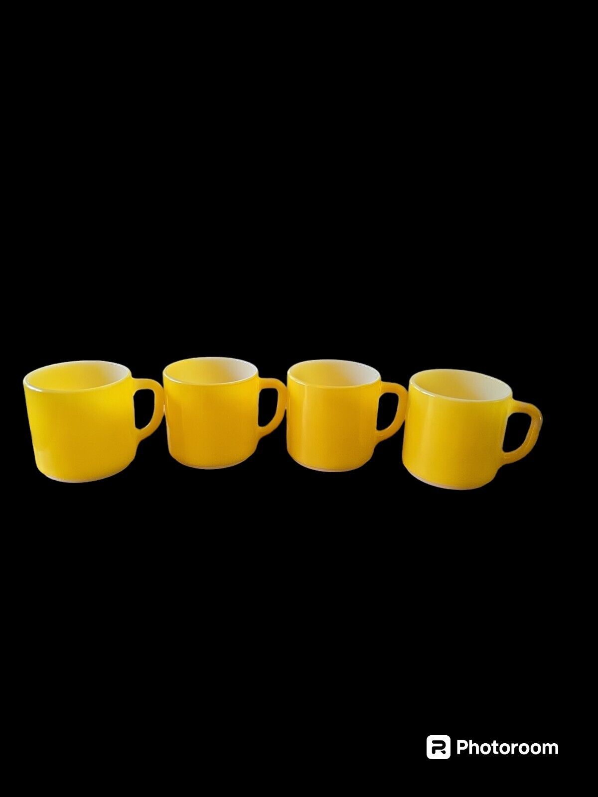 Set Of 4 Federal Heat Proof Yellow Milk Glass Coffee Cups Mugs 3\