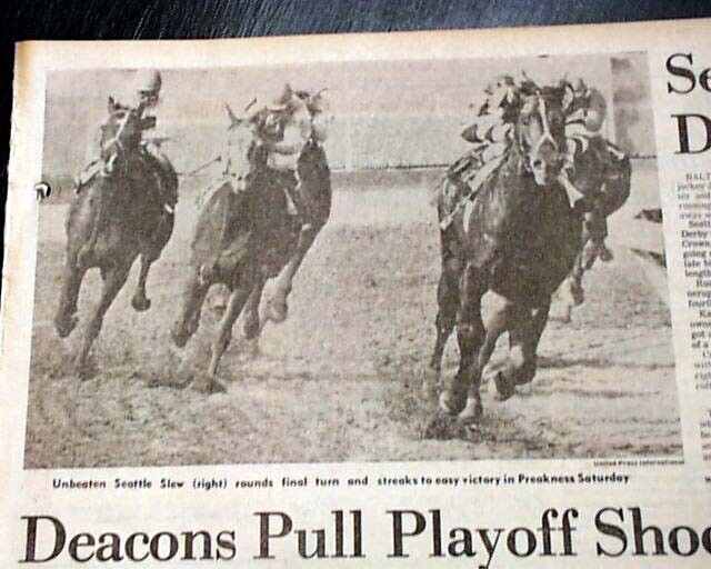 SEATTLE SLEW Thoroughbred Race Horse Racing PREAKNESS STAKES Win 1977 Newspaper