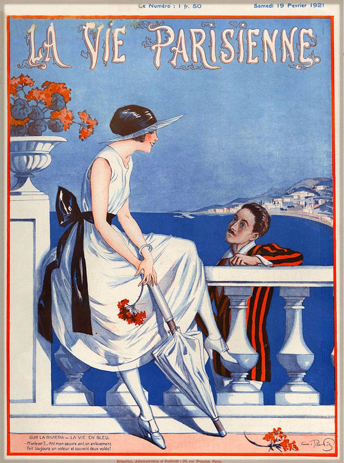1921 La Vie Parisienne Sur La French Riviera France Travel Advertisement Poster