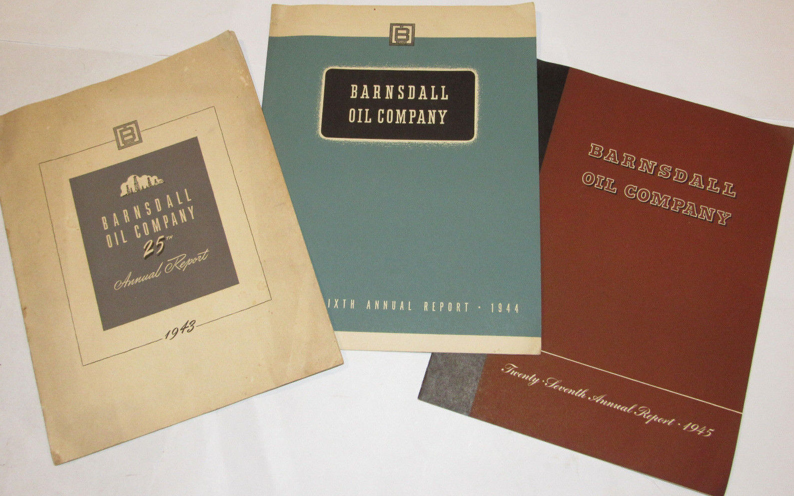 VINTAGE 1943-44-45 BARNSDALL OIL WWII ANNUAL REPORTS $1.19/BARREL PRODUCTION