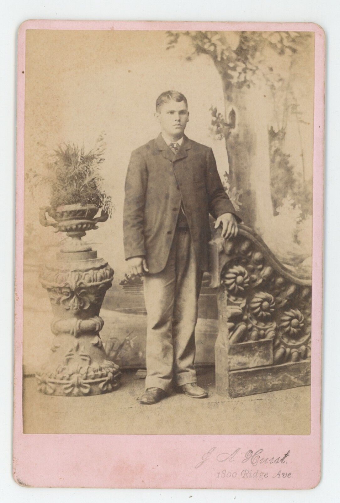 Antique Circa 1880s Cabinet Card Handsome Young Man Suit Hurst Philadelphia, PA