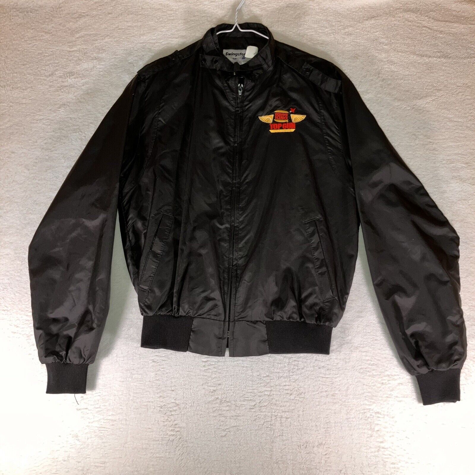 Vintage 1980s Burger King Black Windbreaker Jacket With Top Gun Logo READ