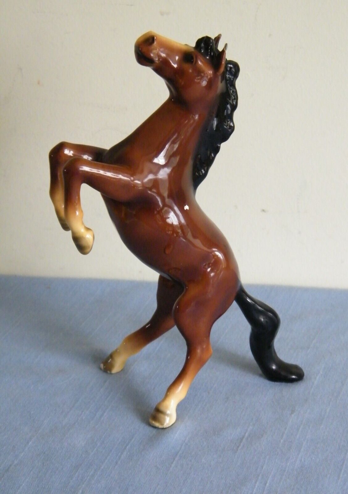 Vintage Mortens Studio Brown Bay Rearing Horse Porcelain Figurine Glossy