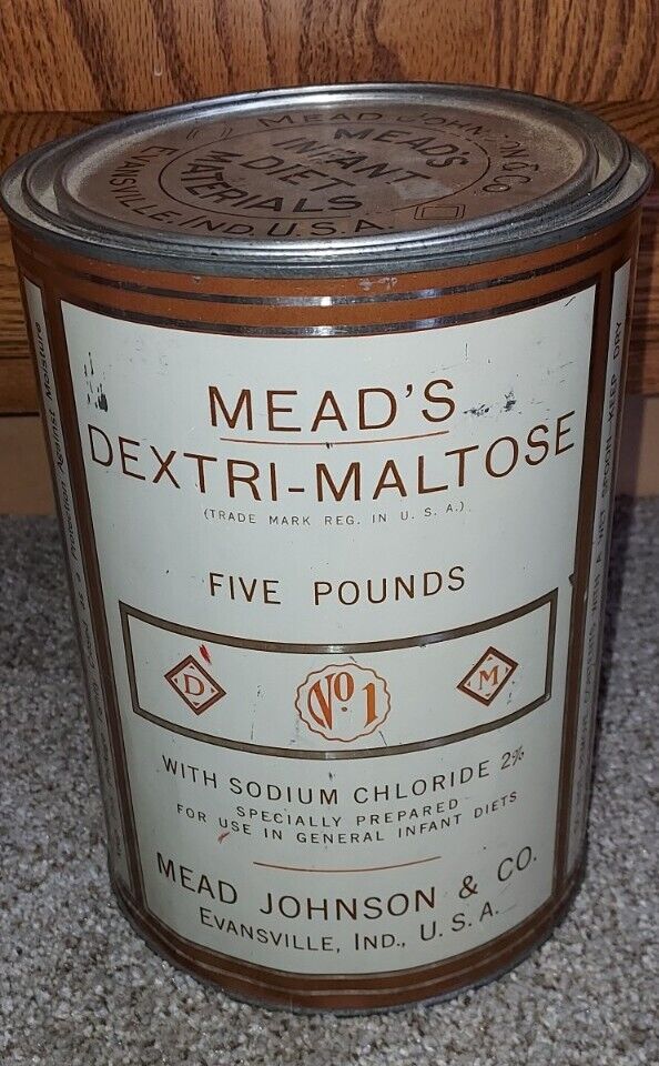 Mead's Dextri-Maltose Advertising Tin Baby Formula 5 Lb Infant Diet Pharmacy
