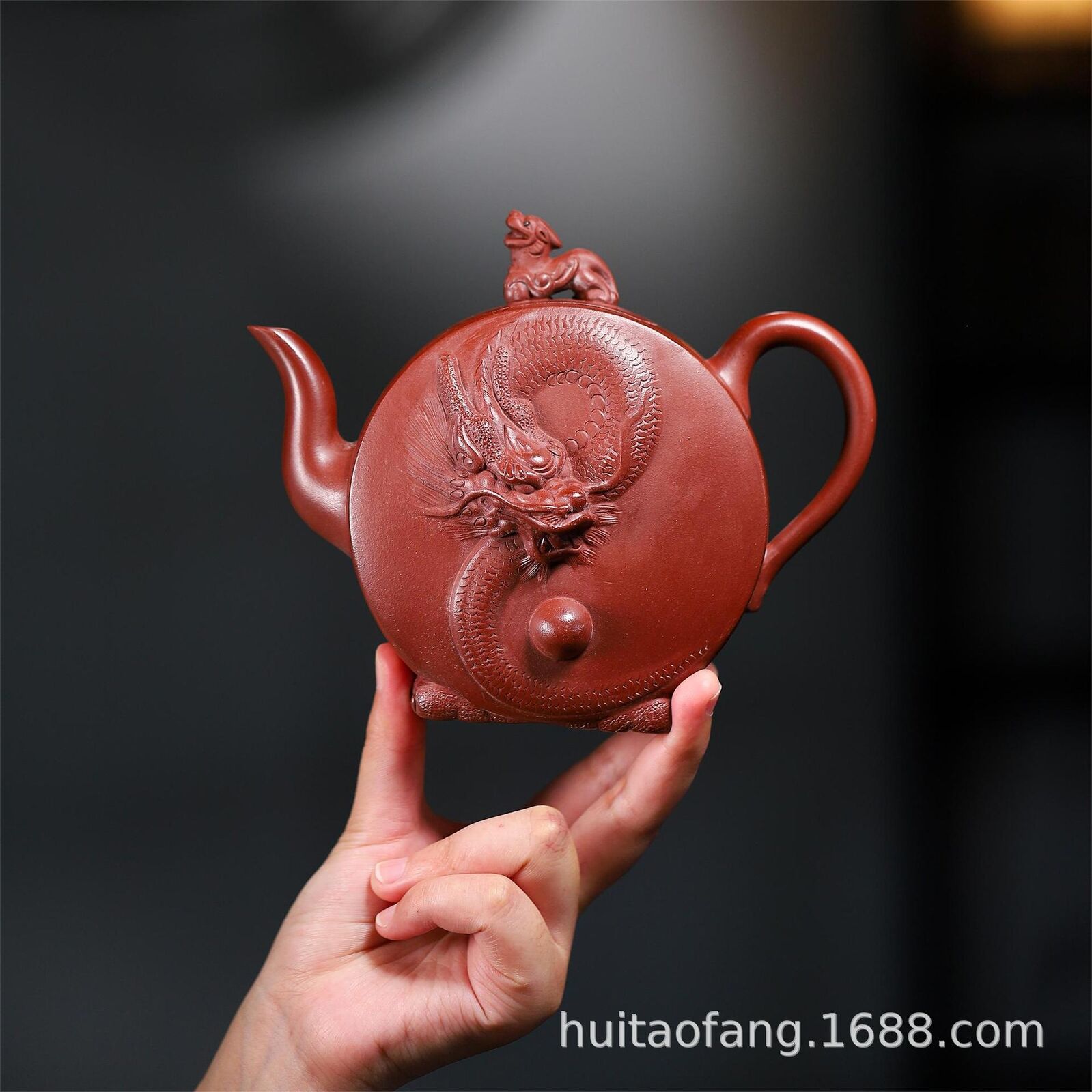 Traditional Purple Sand Teapot with Playful Dragon Design