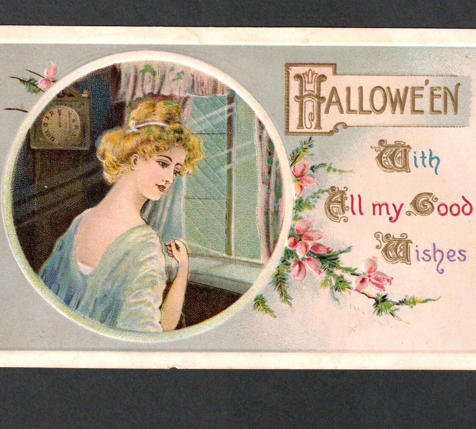Halloween With All My Good Wishes Lover Window String Gottschalk 2470 PostCard