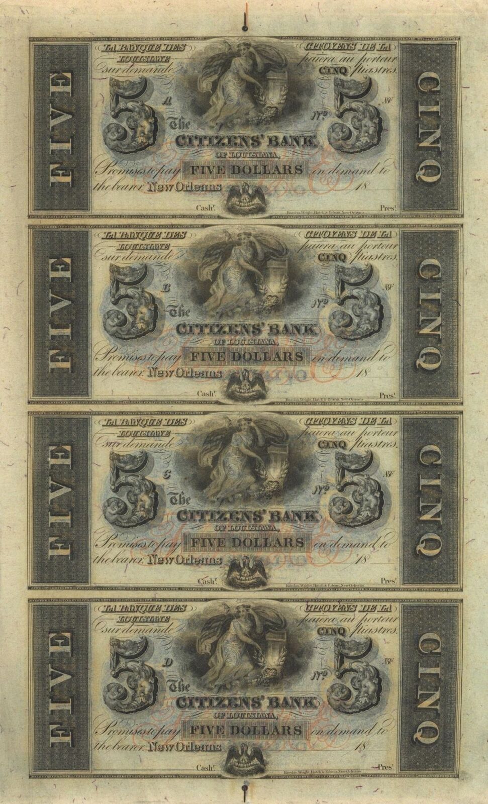 Citizens\' Bank of New Orleans, Louisiana - Uncut Obsolete Sheet - Broken Bank No