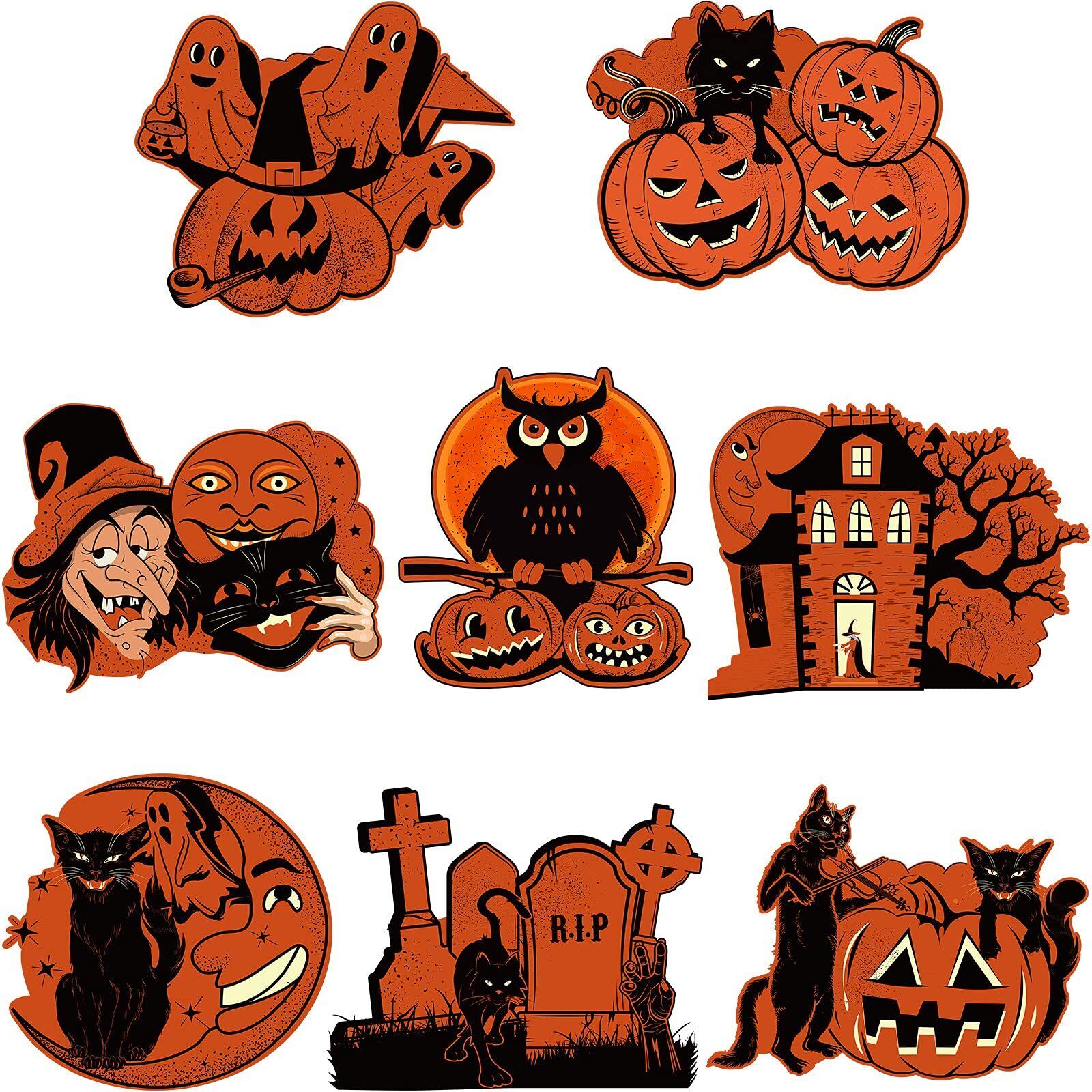 8 Pieces Vintage Halloween Party Decorations Assorted Black Orange Retro Hall...