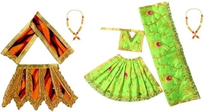 Set 6 Shiv Parvati Poshak Handcrafted Silk Cloth Hinduism Goddess Dress Shankar