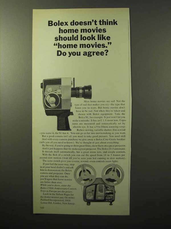 1964 Bolex S1 Camera and 18-5 Automatic Projector Ad