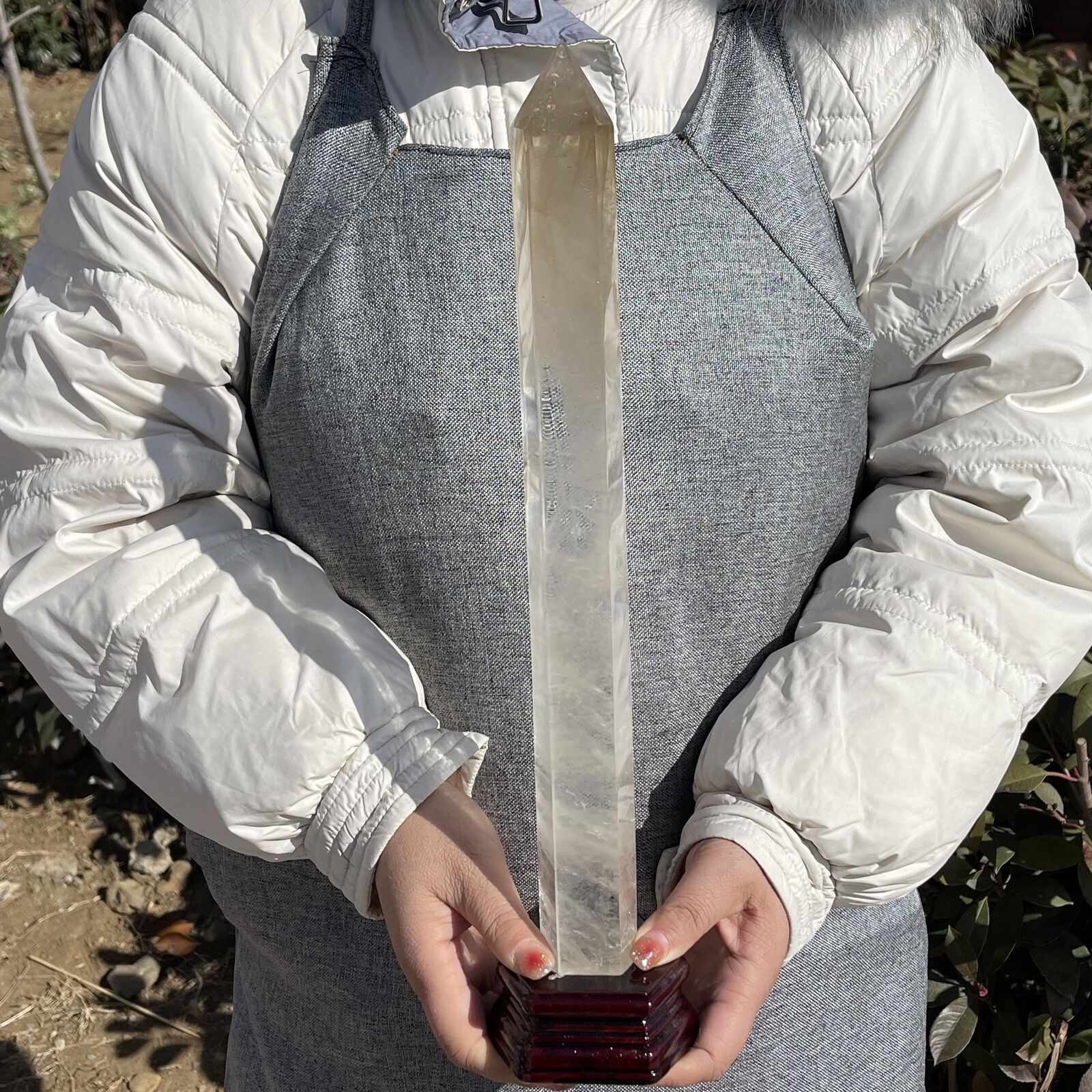 2.42LB natural Smoky quartz crystal obelisk wand point healing G3789