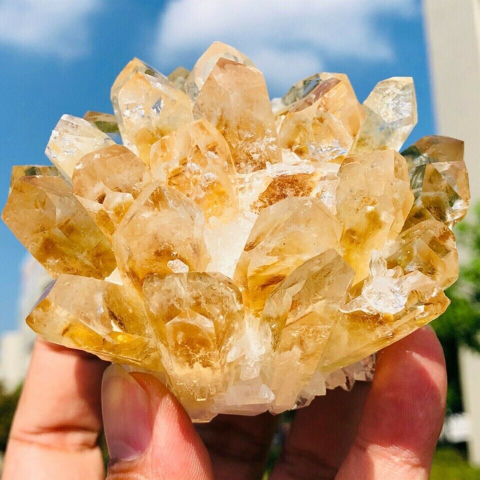 300g+ Natural Citrine Quartz Crystal Cluster Mineral Specimen Gem, Reiki Healing