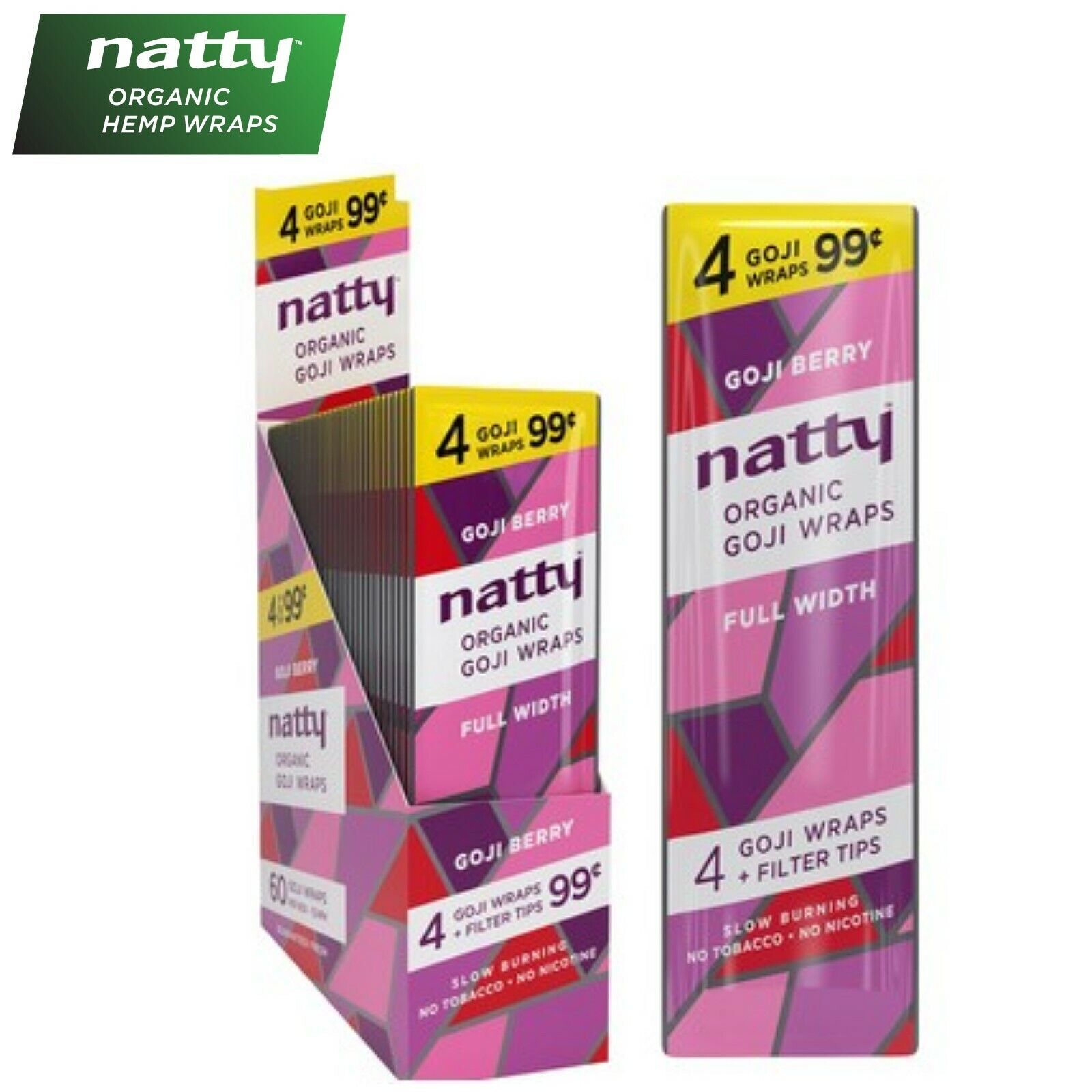 NATTY Organic GOJI BERRY Flavored Full-Width Herbal Wraps Full Box 15/4CT