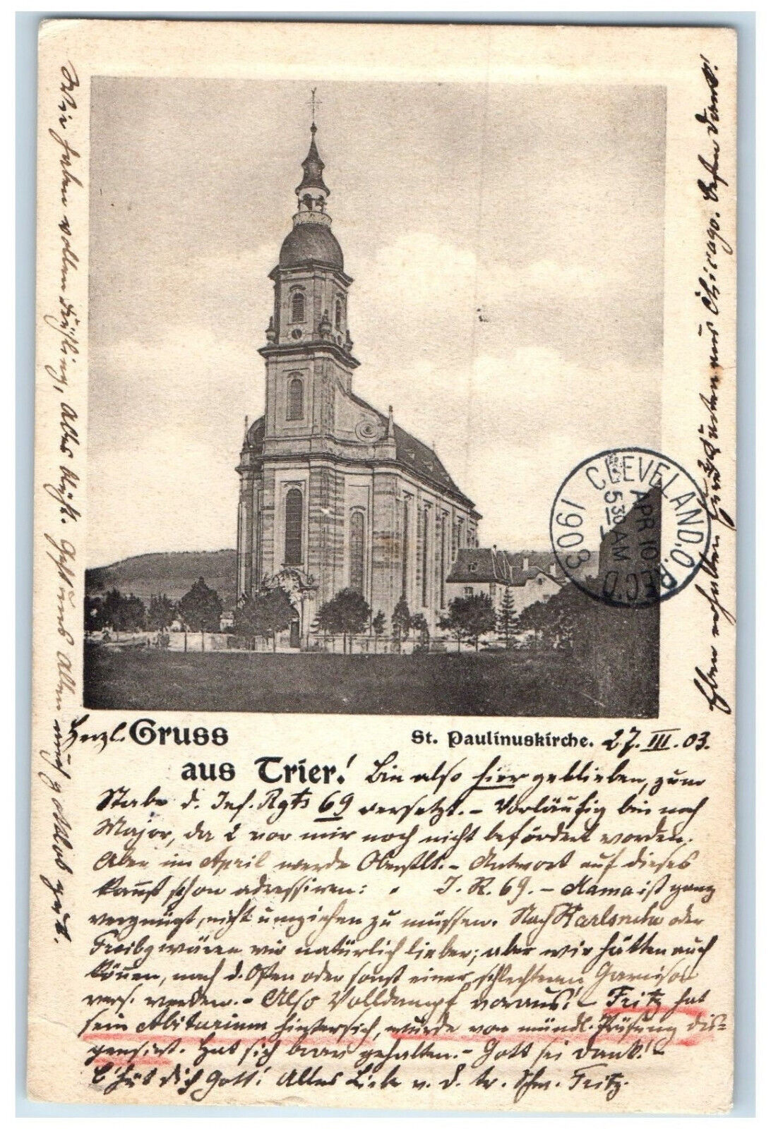 1903 St. Paulinus Church Greetings from Trier Germany Posted Postcard