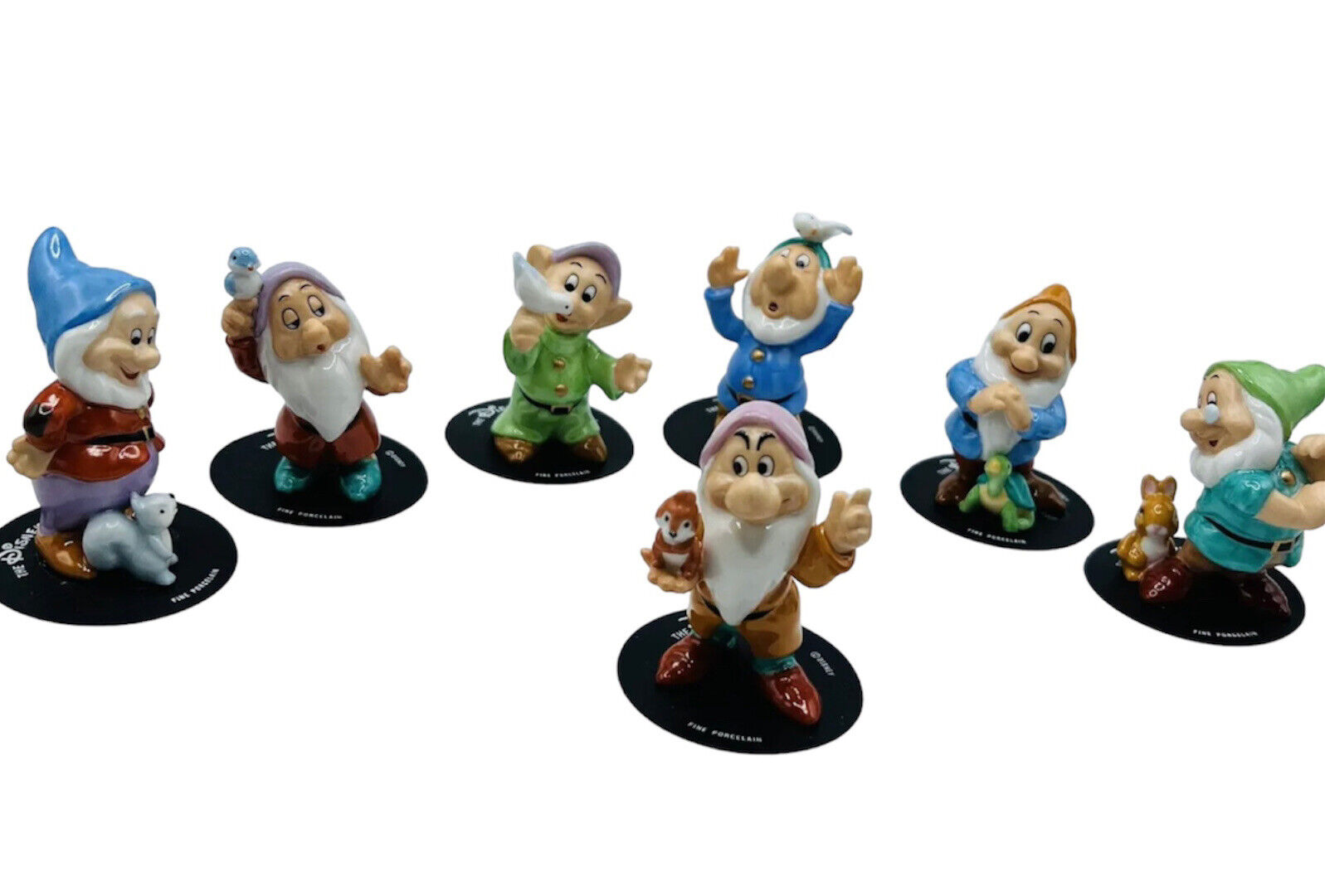 Disney Store Snow White Dwarf Forest Friends Porcelain Figurine Set of 7