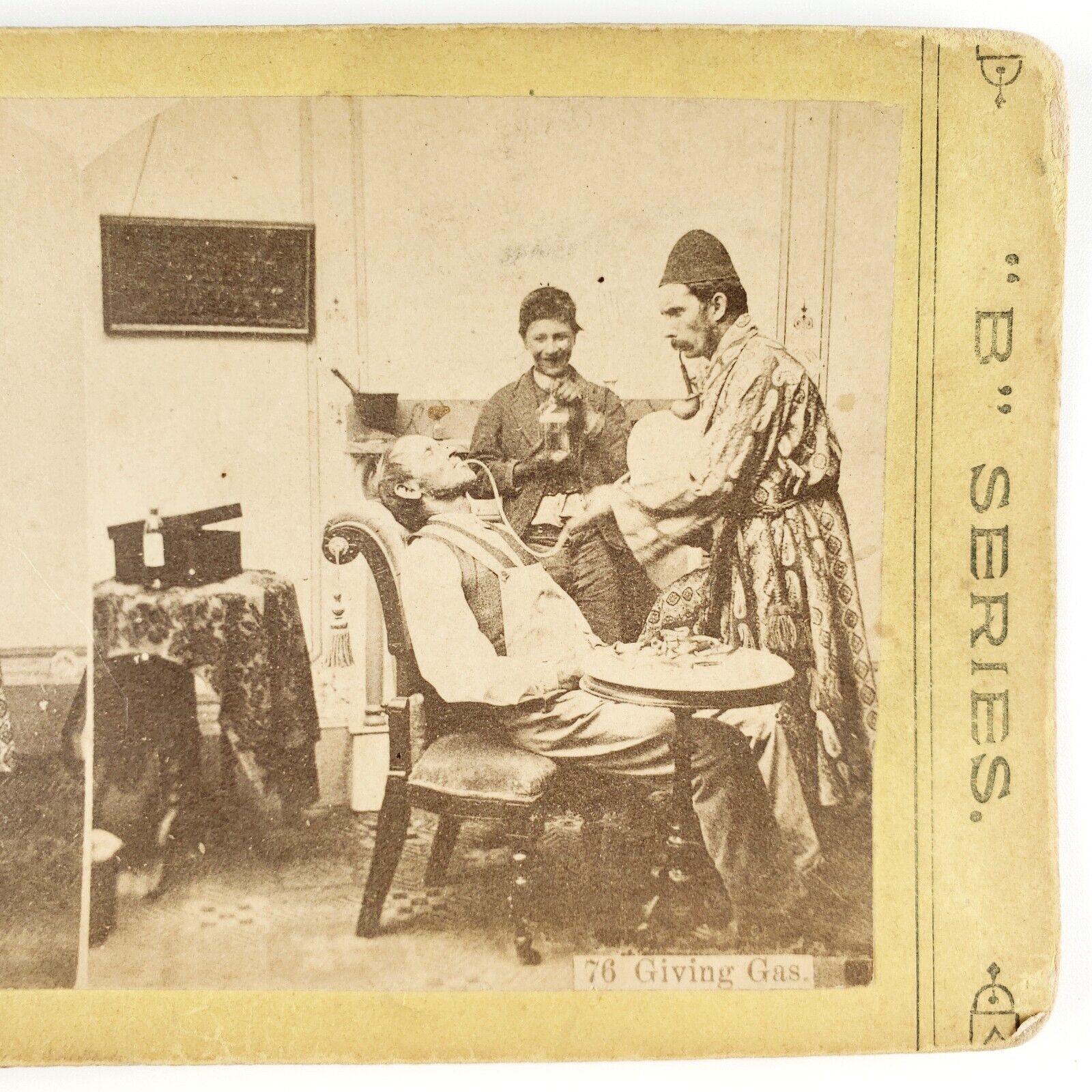 Dentist Giving Patient Gas Stereoview c1885 Dental Surgery Pulling Teeth H269