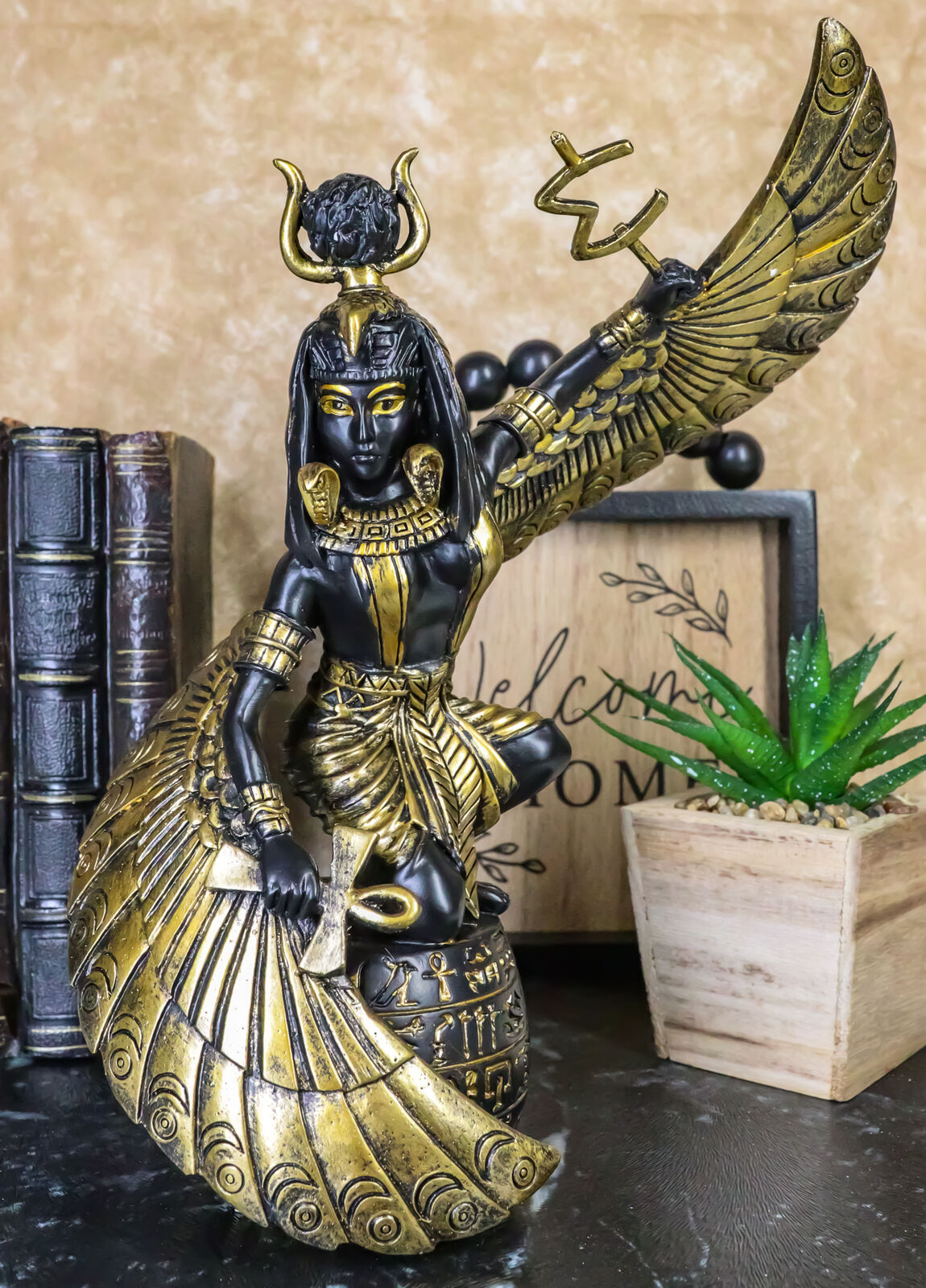 Ebros Gift Egyptian Goddess Mother Isis Ra Holding Ankh Decorative Figurine 9\