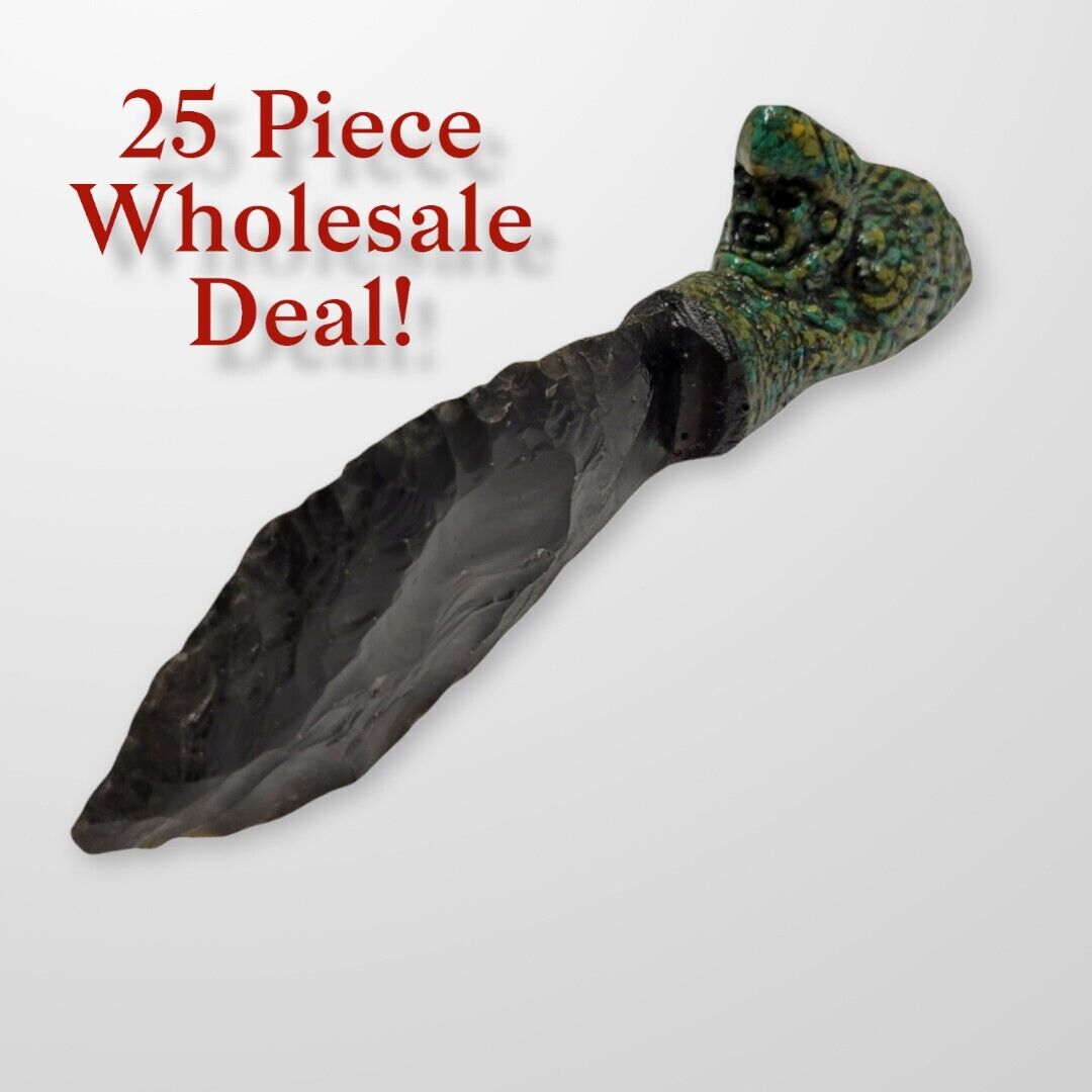 25 Piece Wholesale Deal, Small Decorated Obsidian Knife, Sacrificial Aztec Knife