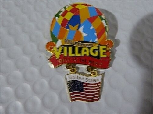 RARE OLD LE Walt Disney World Pin Cast Member Epcot Millennium Village USA Flag