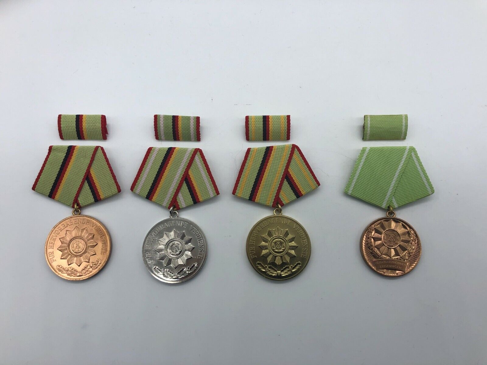 Vintage East German Police Achievement Medals Set -Bronze, Silver, Gold, +1 More