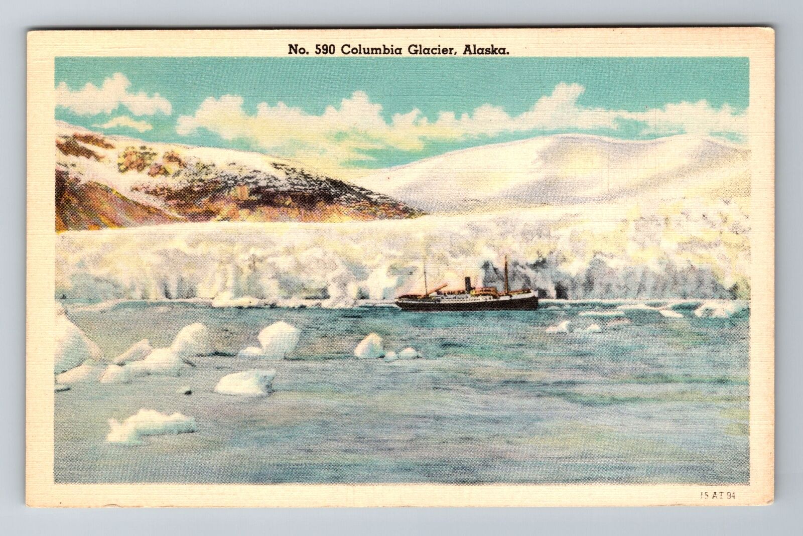 Columbia Glacier, AK-Alaska, Scenic View, Ship, Antique, Vintage Postcard