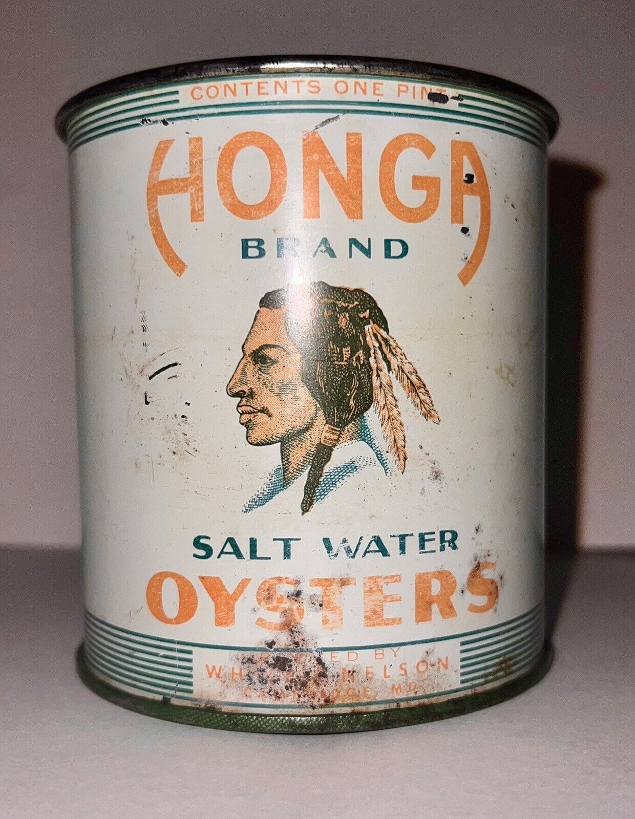 Honga Brand 1 Pint Oyster Can Cambridge Md. Antique & Highly Collectible