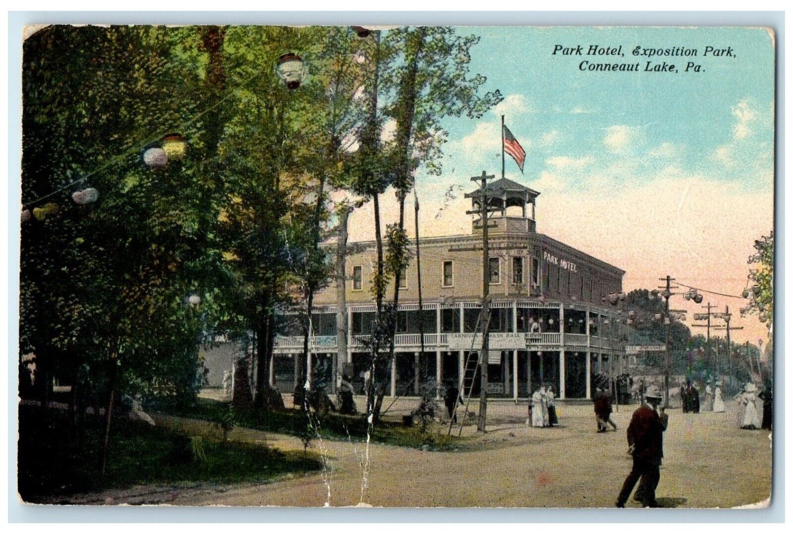 1918 Exterior Park Hotel Exposition Park Conneaut Lake Pennsylvania PA Postcard