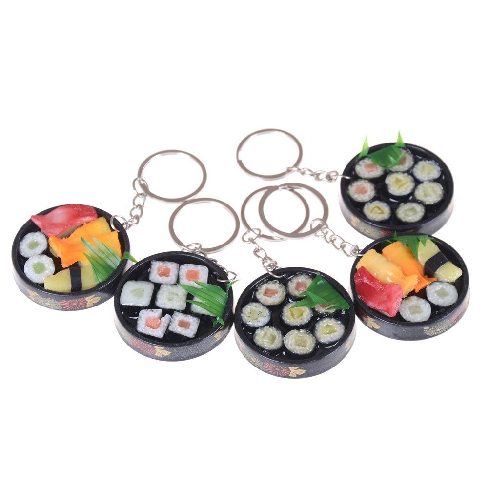 Simulation Sushi Plate Keychains - Plastic Food Keyrings Bag Fashion Keychains 1