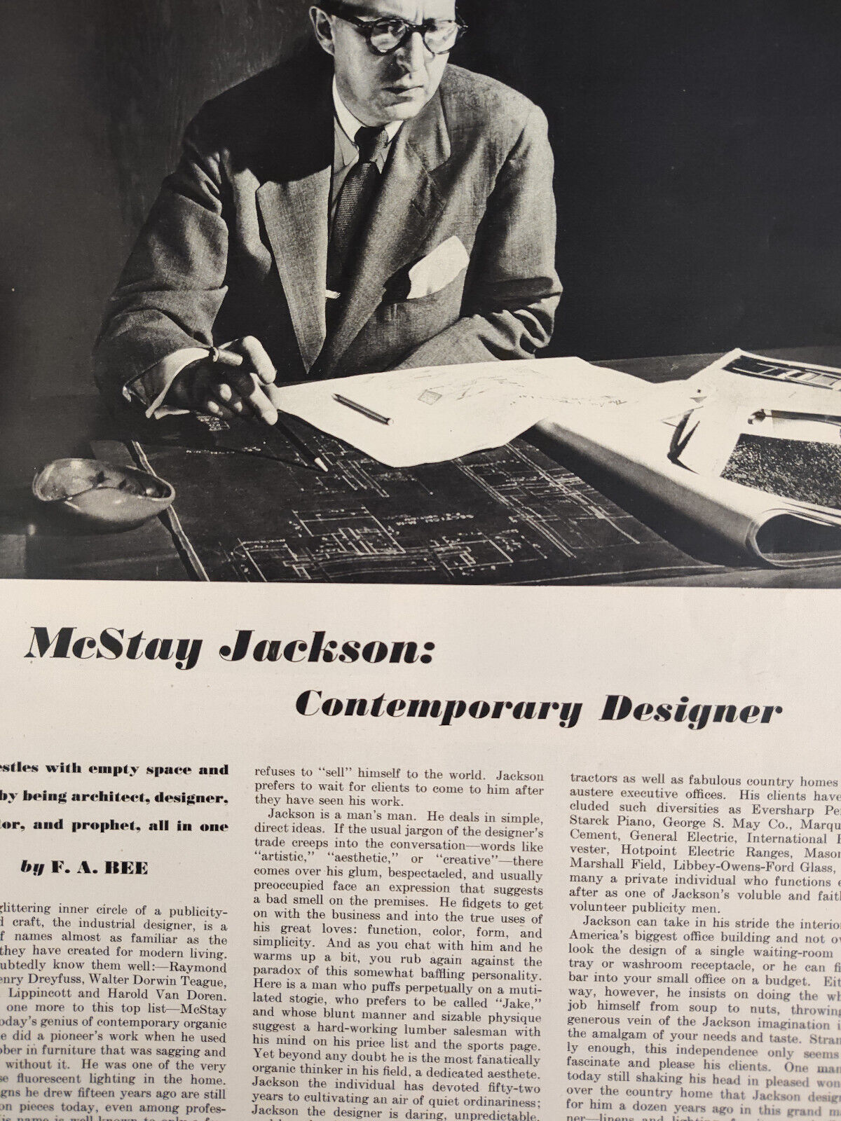 1950 Original Esquire Art Profile Article Modern Designer McStay Jackson F A Bee