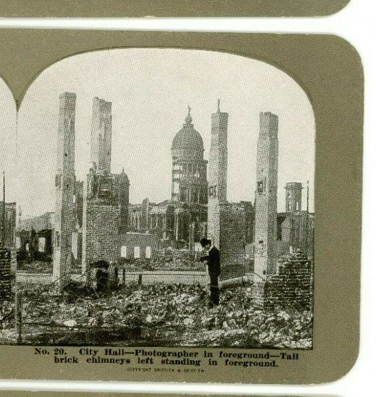1906 City Hall Ruins Chimneys San Francisco CA Earthquake Stereoview Z91