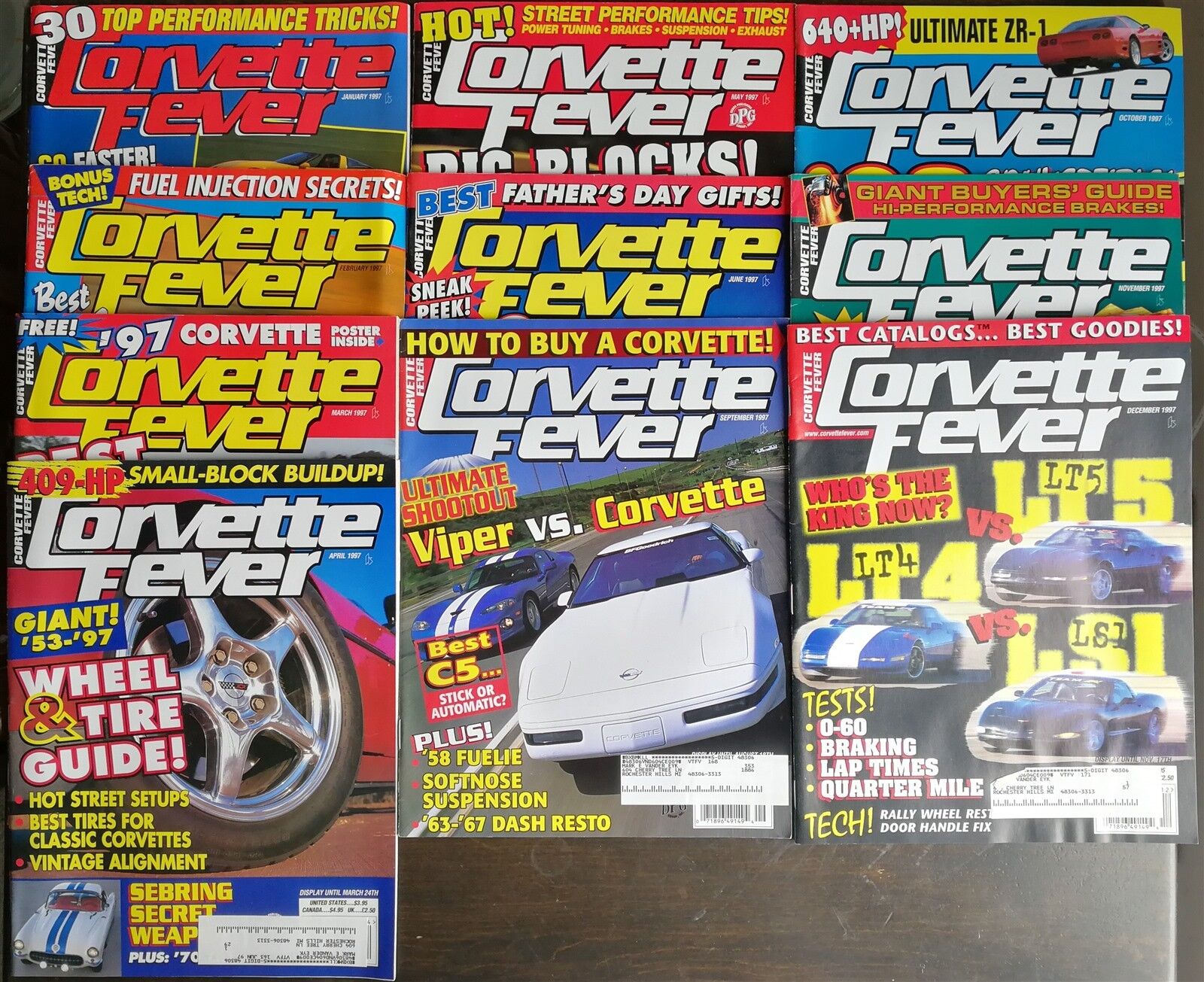 Corvette Fever Magazine 1997 - Near Complete Year 10 Full Issues