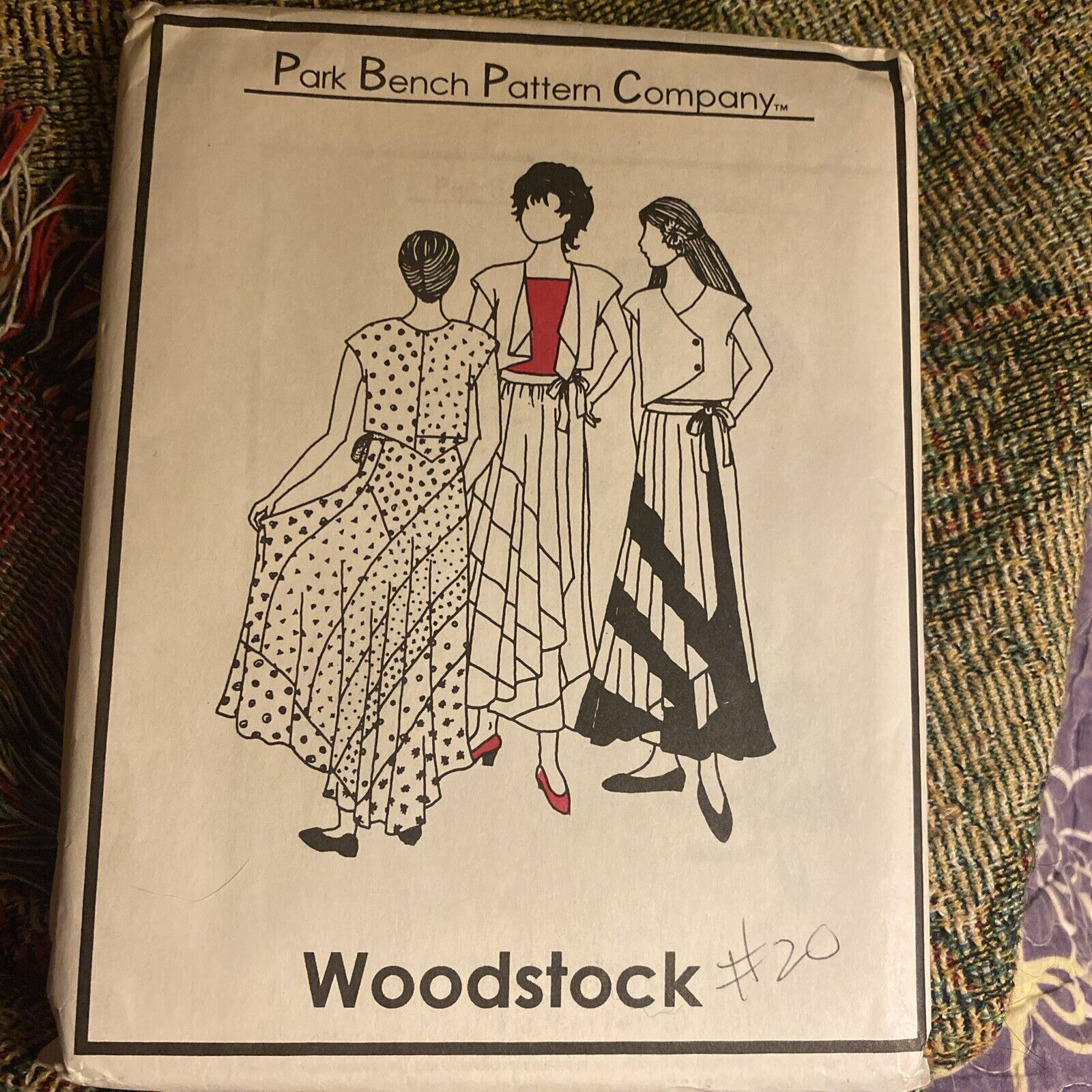Woodstock Park Bench #20 Pattern Bias Wrap Tie Skirt Hippie Uncut
