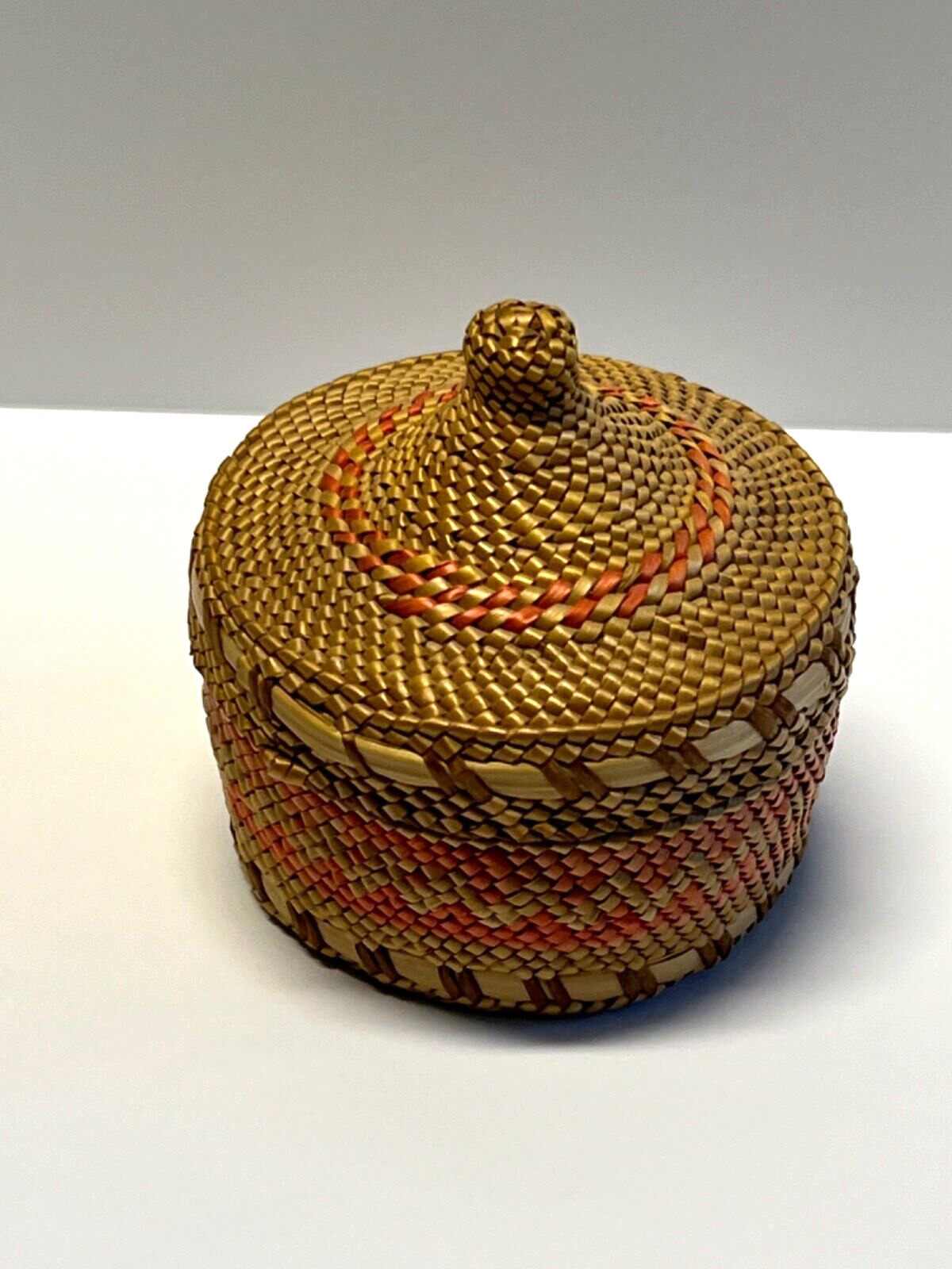 Nootka Alaskan Hand Woven Basket; Original; Small with Lid; Early 1900s; Lot 10