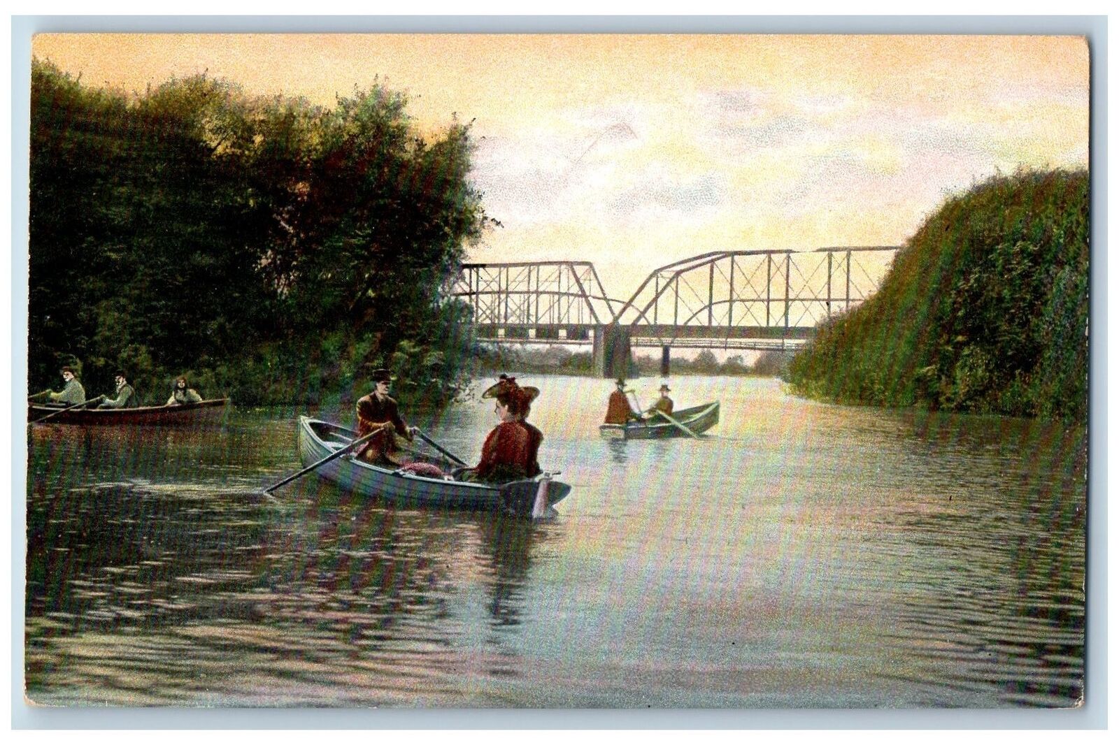 Healdsburg California CA Postcard Boating On Russian River Bridge Scene c1910's